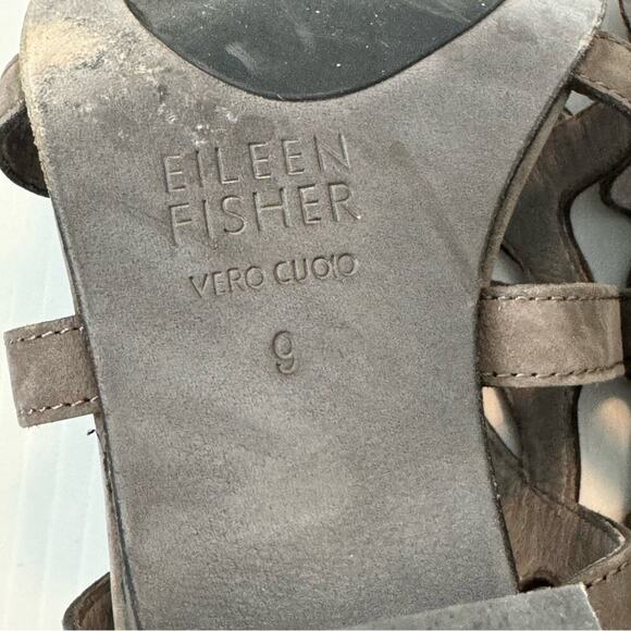 Eileen Fisher grey leather strappy heeled sandals size 9 - Picture 10 of 11